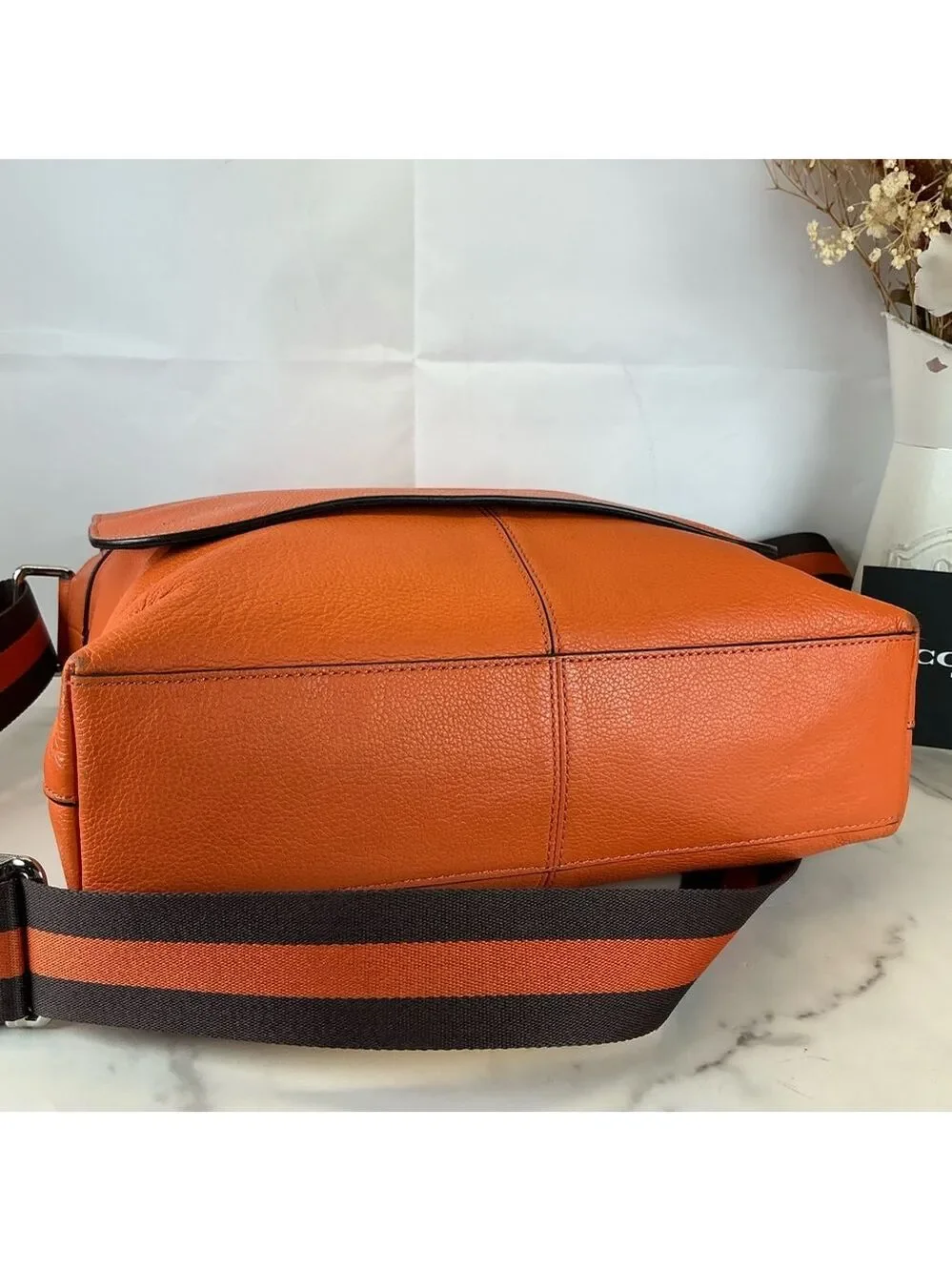 Coach Unisex Charles Messenger‎ Vibrant Orange Brown Leather Crossbody Bag